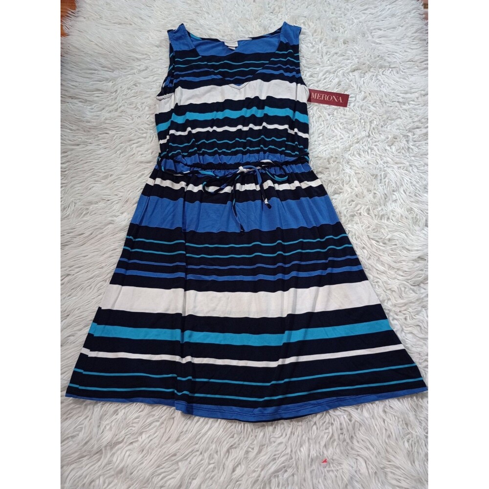 Merona Medium Mens Dress Blue Striped Sleeveless Elastic Waist Drawstring NWT